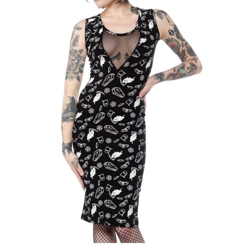 Switchblade Stiletto Reaper Vamp Dress size M/L Black Bodycon Goth Halloween